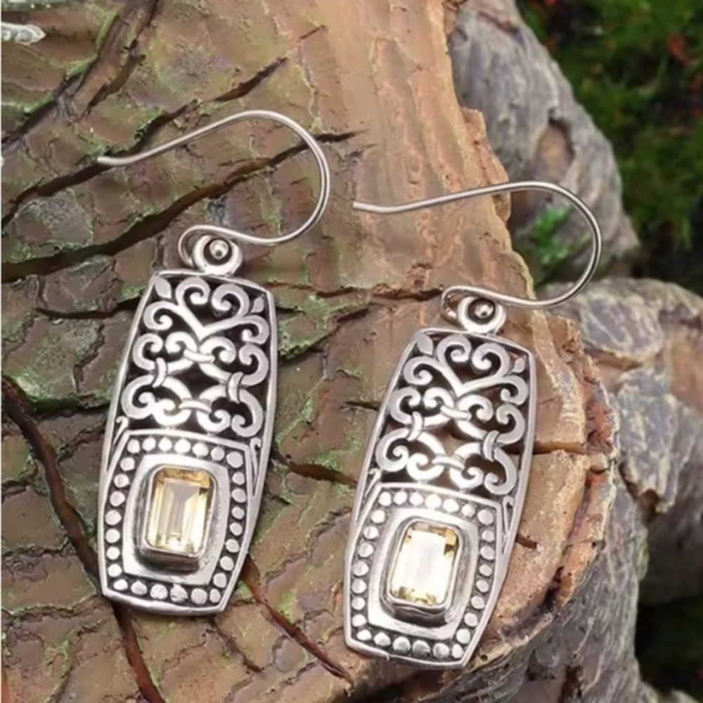 New Silver Citrine Dangle Earrings